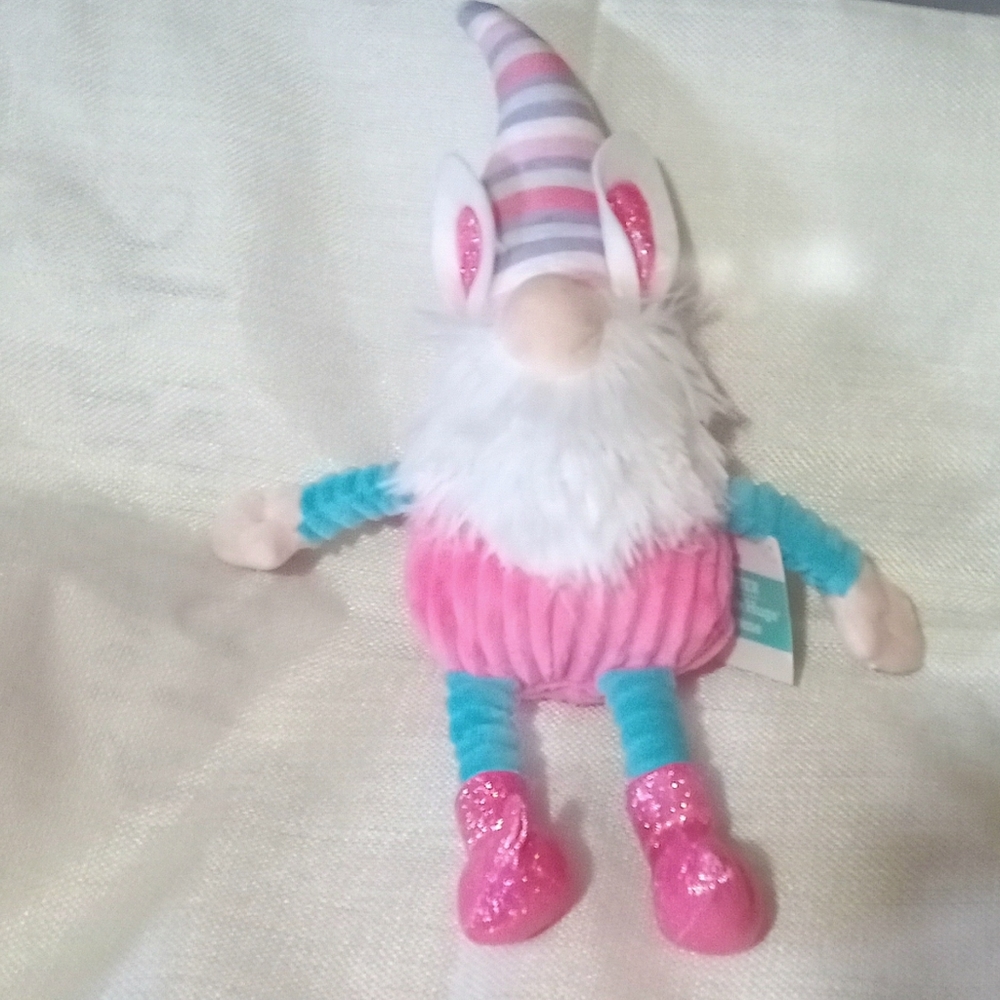 Gnome easter bunny ears super soft plush 12" pink glitter elf shoes